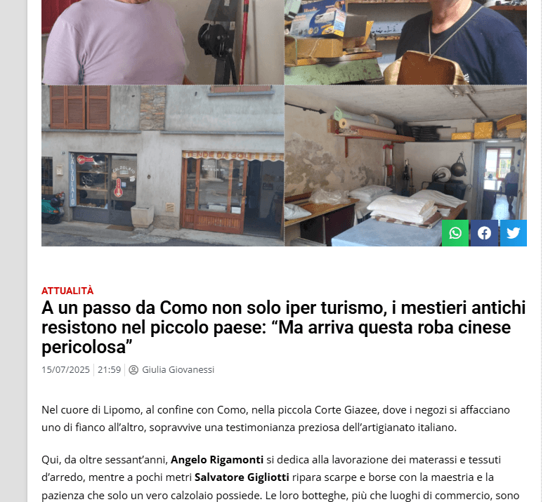 A un passo da Como non solo iper turismo, i mestieri antichi resistono nel piccolo paese