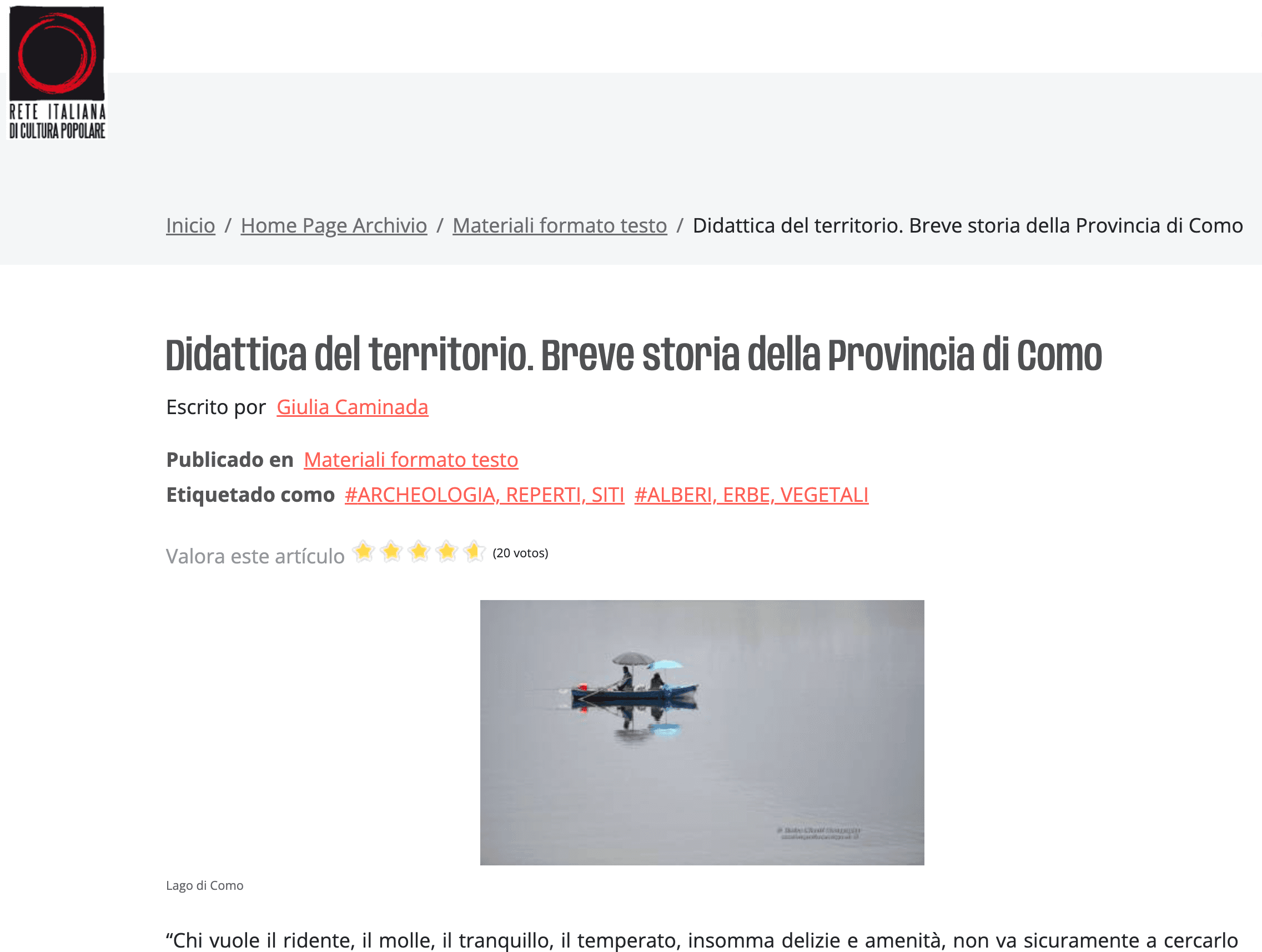Didattica del territorio. Breve storia della Provincia di Como